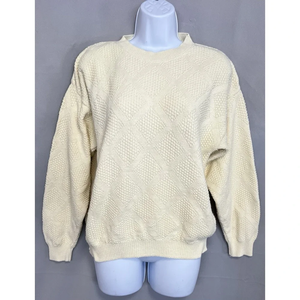 Vintage Talbots Ivory Rombo Women's Sz Medium Made USA ‎ Y2K